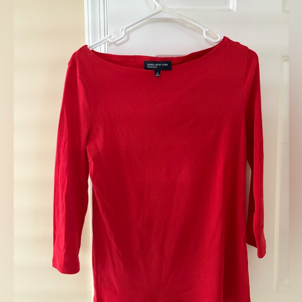 Jones New York Red Boatneck Long-Sleeve Top